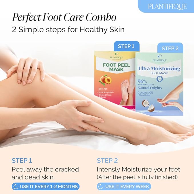 PLANTIFIQUE Korean Foot Mask with Shea Butter 4 Pairs box for Dry & Cracked Feet | Hydrating Socks for Soft Heels | Intense Moisturizing and Repairing Dry Rough Skin | Foot Spa | Happy Feet Mask