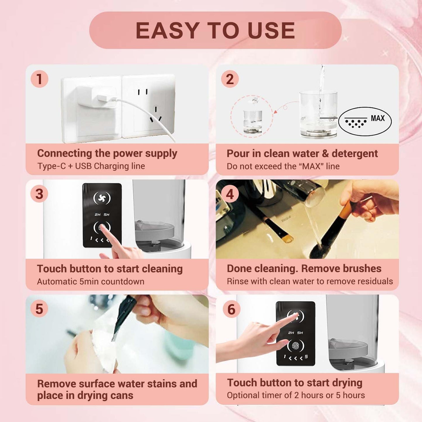 3 in 1 Electric Makeup Brush Cleaner Machine with Makeup Brush Dryer Holder Portable Automatic USB Cosmetic Brushes Cleaner Tool for All Size Beauty Makeup Brush Set,Contour, Eyeshadow, Blush Brush