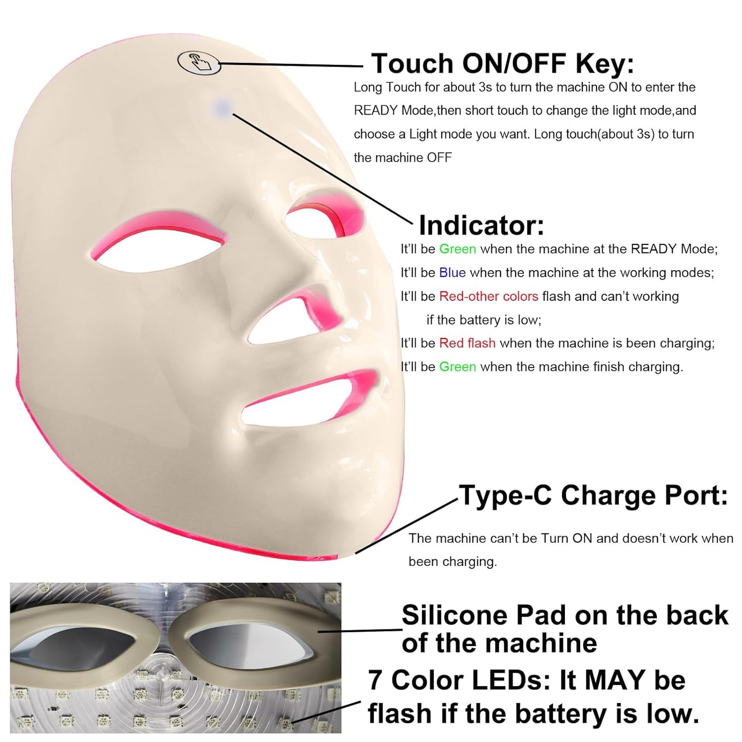 Red Light Therapy Mask for Face, Blue & Red LED Light Therapy Face Masks Skincare at Home, USB Rechargeable (Maize Yellow)