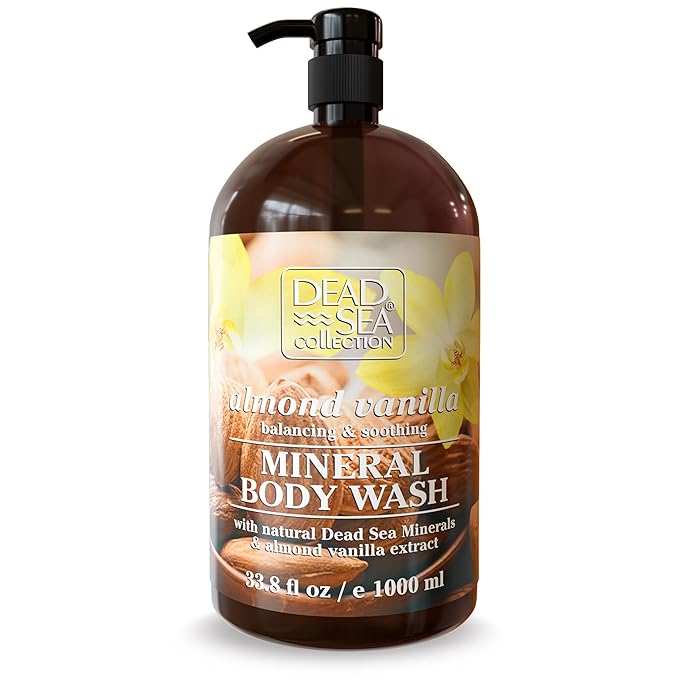 Dead Sea Collection Almond Vanilla Body Wash for Women and Men – Almond Vanilla Scent with Dead Sea Minerals – Moisturizing Shower Gel for Dry & Sensitive Skin – 33.8 fl oz