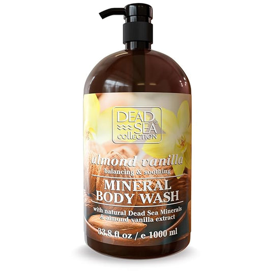 Dead Sea Collection Almond Vanilla Body Wash for Women and Men – Almond Vanilla Scent with Dead Sea Minerals – Moisturizing Shower Gel for Dry & Sensitive Skin – 33.8 fl oz