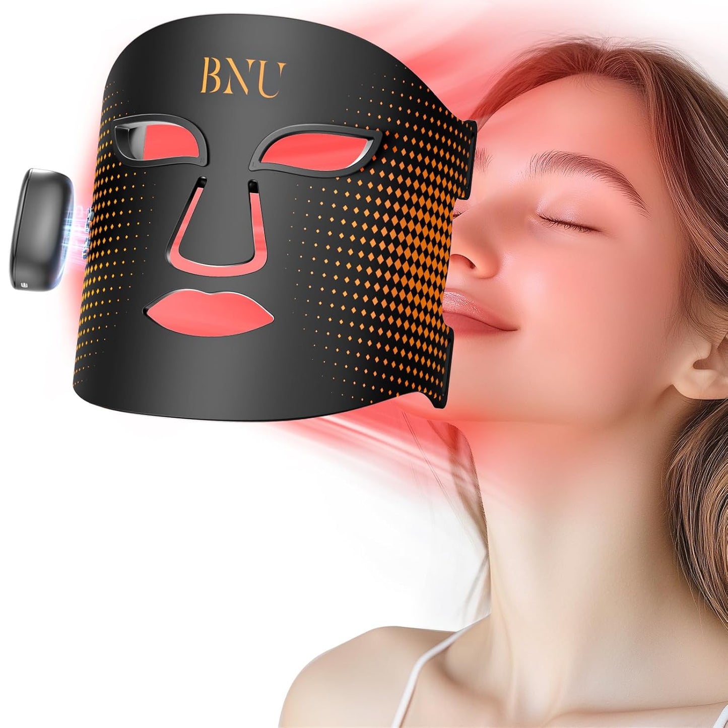 BNU Wireless Led Face Mask Light Therapy, 3 Modes Red Light Therapy for Face with 400 LED Beads, Dual 1000mAh Remote Control, 850NM Infrared Red Light Therapy for Anti-Aging at Home & Travel