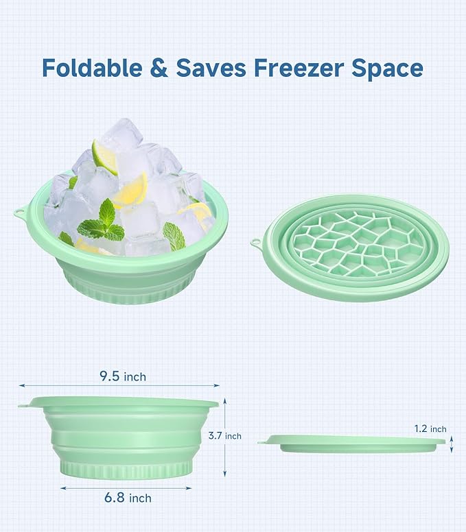 Face Bowl for Ice with Built-in Ice Tray – Collapsible Silicone Facial Ice Bath Bowl for Cold Plunge Therapy, Skin Tightening & Acne Relief – Portable Spa Tool for Home & Travel（Green