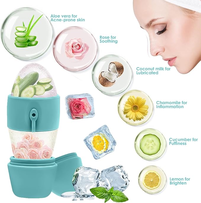 Ice Roller for Face and Eye Massager for Face, Eyes and Neck Naturally Conditioning and Skin Care,De-Puff Eye Bags,Reduce Migraine Pain,Reusable Massage Silicone Ice Mold (Green)