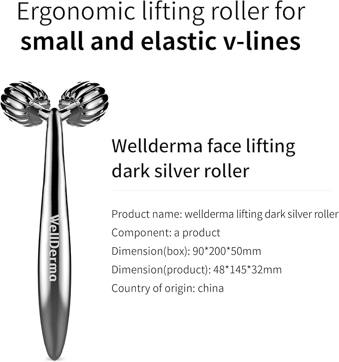 WellDerma Face Lifting Dark Silver Roller Ergonomic Lifting and V-Lines Massage Roller