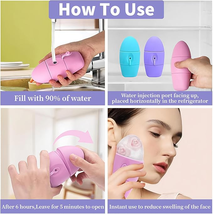 Ice Roller for Face and Eye Massager for Face, Eyes and Neck Naturally Conditioning and Skin Care,De-Puff Eye Bags,Reduce Migraine Pain,Reusable Massage Silicone Ice Mold (Purple)