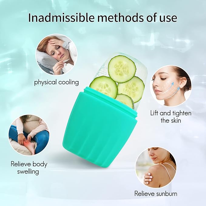 2Pack Ice Roller for Face, Qewro Silicone Facial Ice Mold to Brighten Skin Enhancing Natural Glow, Reusable Ice Roller for Face & Eye Puffiness Relief, Roller Skin Care Freezer