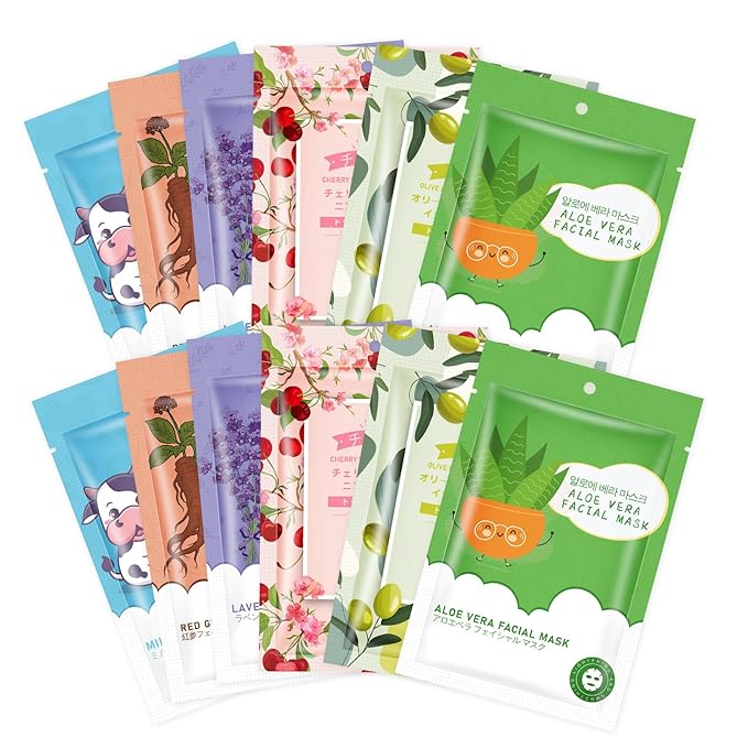 12 Sheets Face Masks Skincare, Moisturize Face Masks Suitable for Sensitive Skin, Hydrate Facial Mask for All Skin Types, Bulk Facial Masks for Women Skin Care, Soothe Face Mask for Spa Party