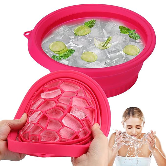 Palksky Face Ice Bath Bowl with Built-in Icetray, Silicone ICES Facial Bowls Collapsible Washbasin, Facial Plunge Bowl, Face Icebath at Home for Skin Tightening, Acne Relief, Pink