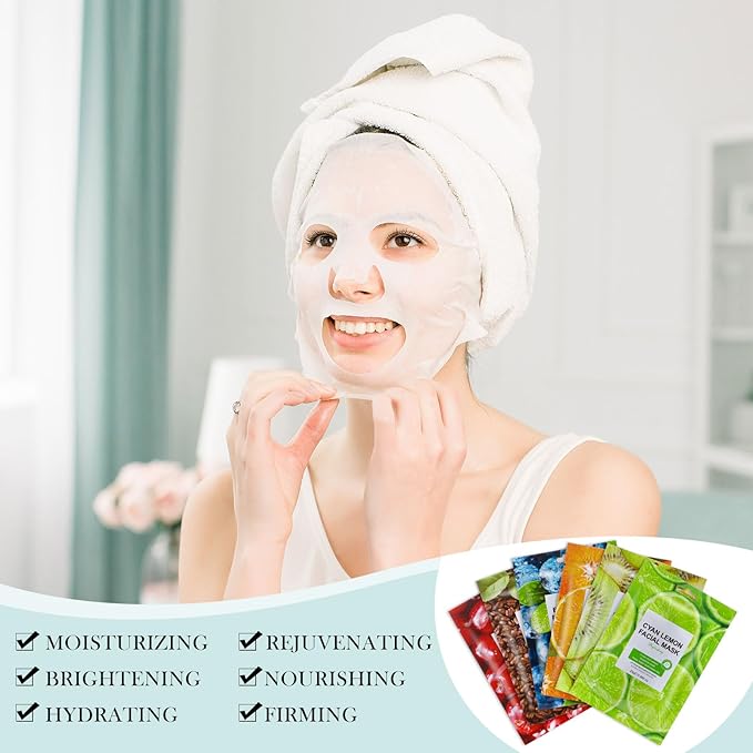 120 Pcs Assorted Combo Collagen Essence Face Masks Skincare Moisturizing Sheet Masks Bulk Hydrating Soothing Facial Mask for Most Skin Types Women Girls Gift Home Spa Travel