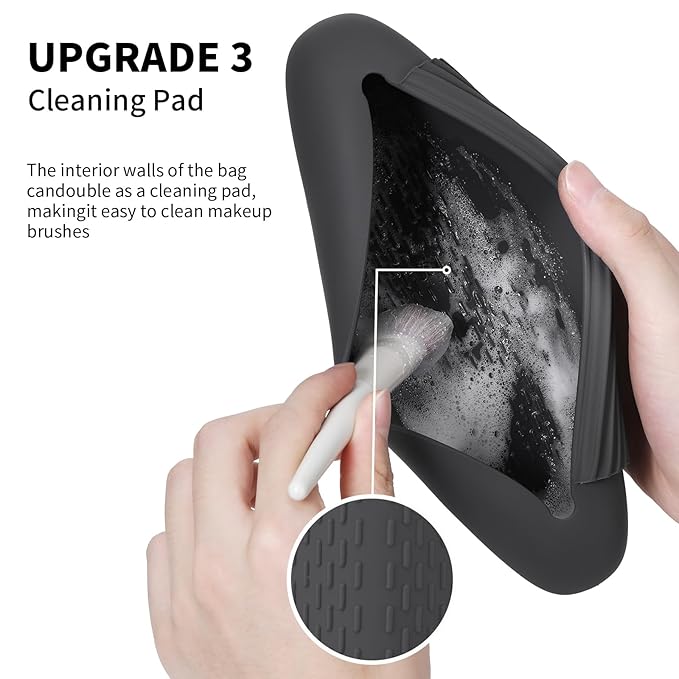 Silicone Makeup Brush Holder Travel Cosmetic Bag：Soft Portable Cosmetic Face Brushes Holder with Upgrade Anti-Fall Out Magnetic Closure, Large Travel Makeup Brush Case - Grey