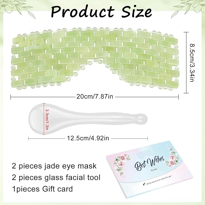 4 Pcs Jade Eye Mask & Skin-Safe Glass Facial Massage Tool, Jade Cooling Mask & Gua Sha Therapy Roller for Skincare Relieve Puffiness, Anti-Aging, Stress Relief