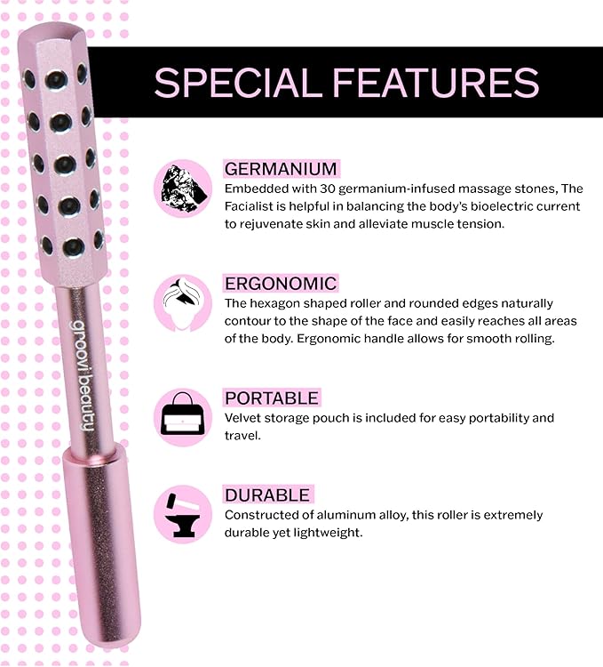 Face Roller Massaging Stones Uplift Skin, Promote Lymphatic draining, Reduces fine Lines & Wrinkles, de-Puffs The Skin & Reduces Facial Muscle Tension | No Batteries