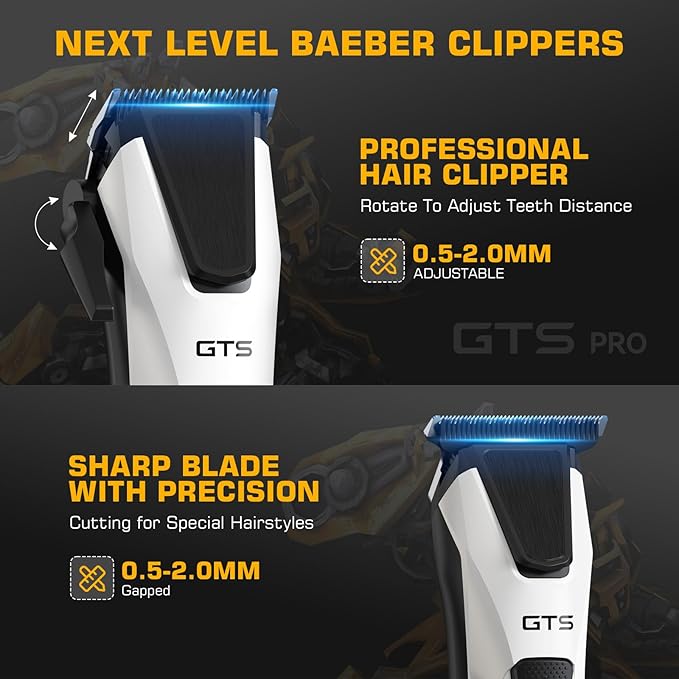 Professional Hair Clippers for Men, Professional Barber Clippers and Trimmer Set, Mens Cordless Hair Clipper for Barbers Haircut Kit Fade White