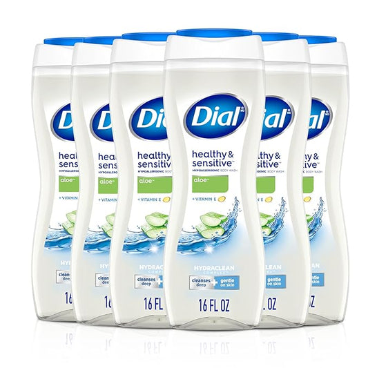 Dial Clean + Gentle Body Wash, Aloe Scent, 16 Fl Oz (Pack of 6)