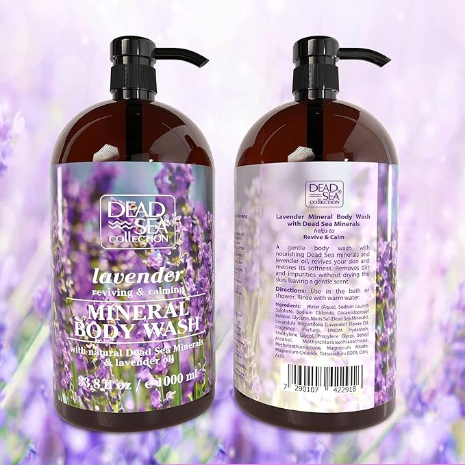 Dead Sea Collection Lavender Body Wash for Women and Men - with Pure Dead Sea Minerals and Lavender Oil - Gentle Cleanses and Moisturizes Skin (33.8 fl. oz)