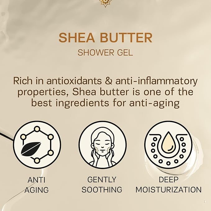 AUTHENTIC BATH & SOAP All Natural - Organic Shea Butter Body Oil with Vitamin E & Hyaluronic Acid, Moisturizing, Hydrating Shower Gel for Men & Women, Cruelty Free & Vegan, Paraben Free 16.9 Fl Oz