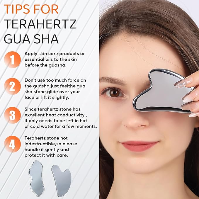 2Pcs Terahertz Gua Sha Facial Tools Set Stone for Lymphatic Drainage, Reduced Puffiness, Relieved Facial Tension – 100% Natural Terahertz Stone Skin Care Tools