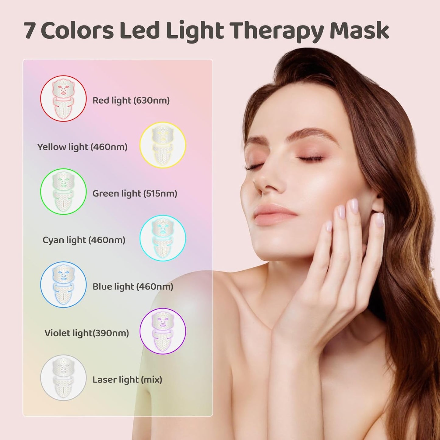 Yahi Red Light Photon Facial & Neck Mask with Remote Control, 7 Custom Modes with Infrared, Portable & Rechargeable with Timer for Home Use, 175 High-Density Light Beads, White
