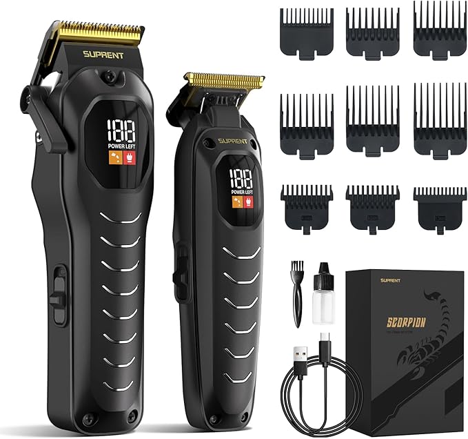 Professional Cordless Hair Clippers for Men- Hair Cutting Kit for Barbers & Family, Wireless Beard Hair Trimmers Set with LED Display, Rechargeable Hair Cutting Machine for Family (Black)