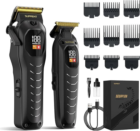 Professional Cordless Hair Clippers for Men- Hair Cutting Kit for Barbers & Family, Wireless Beard Hair Trimmers Set with LED Display, Rechargeable Hair Cutting Machine for Family (Black)