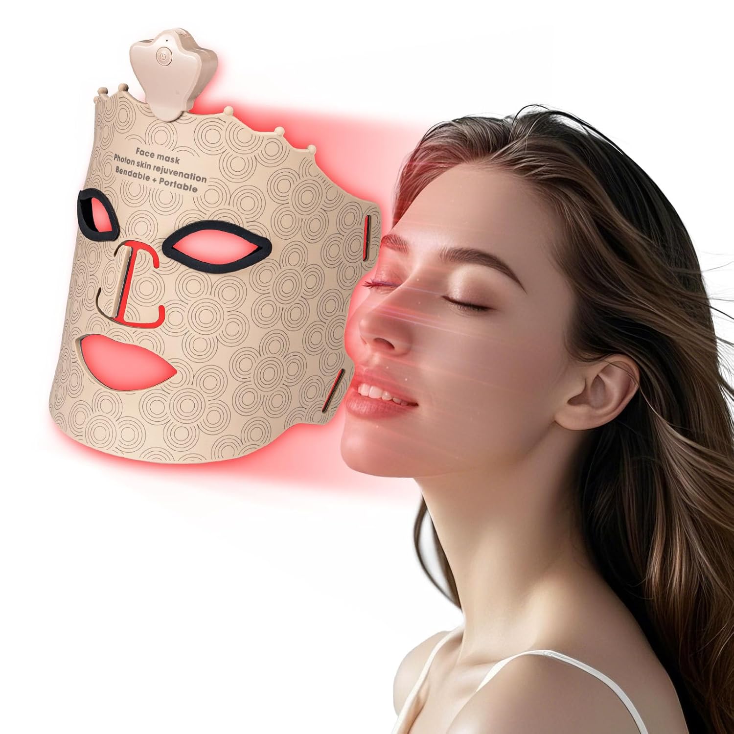 SUERBEATY Red Light Mask, 7 Colors Red Light Mask for Face, Cordless & Portable for Home & Travel, Rechargeable, Lightweight, Facial Skin Care for Women - Mom, Sister, Girlfriend and Wife - Khaki