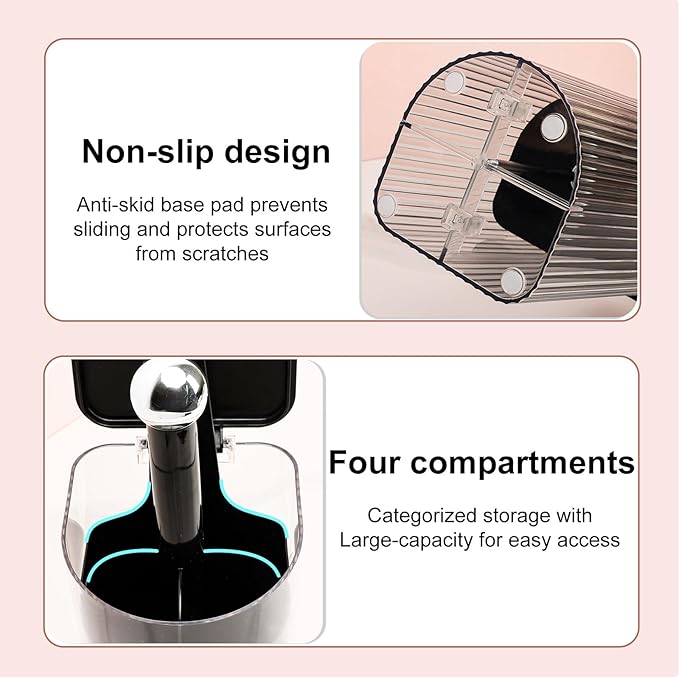 JessLab One-Touch Pop-Up Makeup Brush Organizer with Lid, Dustproof Cosmetic Brush Holder, 4-Compartment Large Capacity for Vanity, Bathroom Countertop, Black