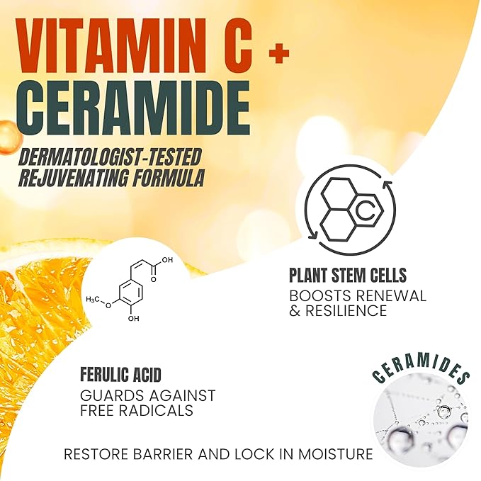 Vitamin C Moisturizer Body Lotion with Ceramides & Stem Cells, Rejuvenating Face & Body Lotion for Noticeably Youthful, Even Skin Tone, Lightweight, Fragrance-Free, 2-Pack 16.9 oz