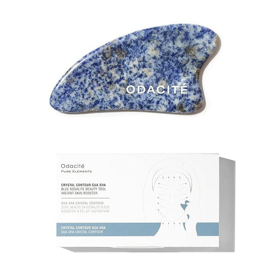 ODACITE Odacité Gua Sha for Face Crystal Contour – Blue Sodalite Facial Massager - Scraping Massage Tool Lifts & Revitalizes Skin - Reduce Puffiness, Wrinkles and Dark Under-Eye Circles
