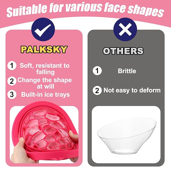 Palksky Face Ice Bath Bowl with Built-in Icetray, Silicone ICES Facial Bowls Collapsible Washbasin, Facial Plunge Bowl, Face Icebath at Home for Skin Tightening, Acne Relief, Pink