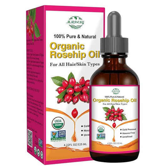 100% Pure Natural Rosehip Oil for Face, USDA Certified Organic, Cold Pressed, Extra Virgin, Hexane Free Rosehip Seed Oil for Anti-Aging, Acne Scar Treatment, Skin & Hair Care (4.22 oz/125 ml)