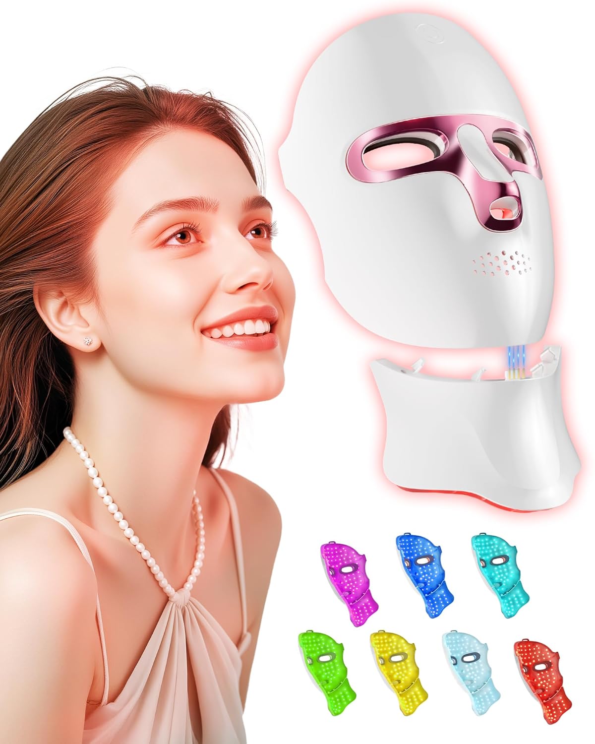 FOLOKE Red Light Therapy Mask for Face & Neck, LED Face Light Therapy,USB C Rechargeable,Infrared Mask for Home Working Travel Yoga (purple pink)