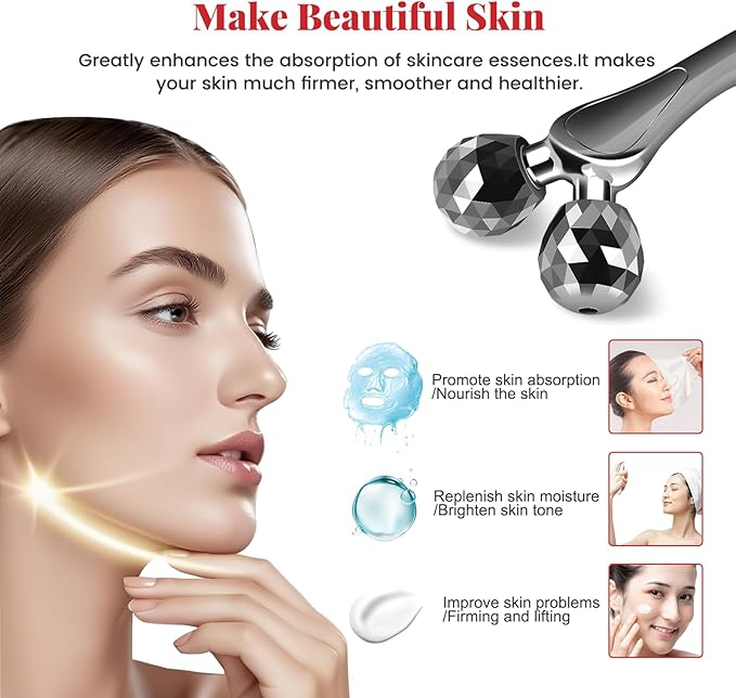 3D Facial Massager Rollers Lifting Massager, Skin Care Face Body Massager Firming Tools for Body Relaxation Massage, Kneading, Body Slimming and V-Shaped Face Lift, Anti-Wrinkle (Gunmetal)