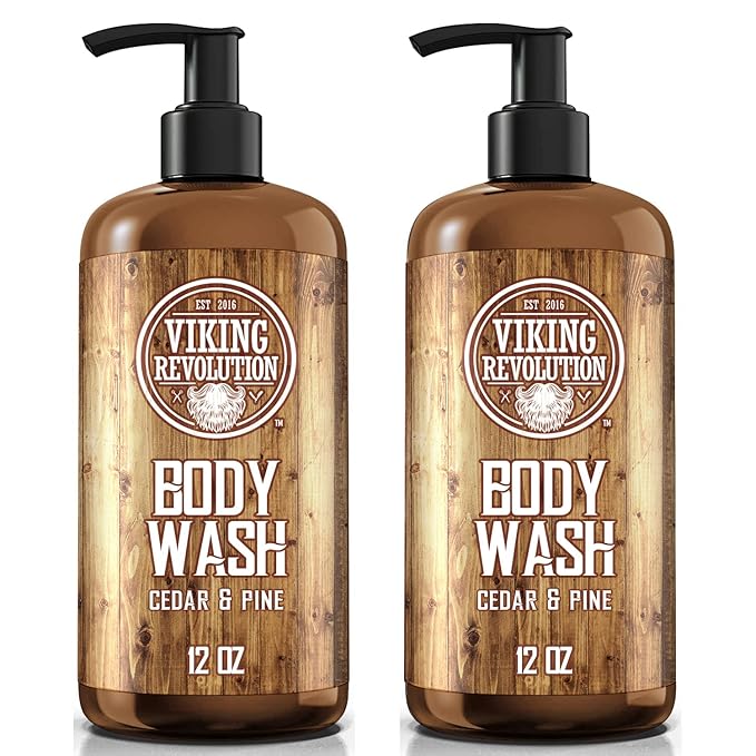Viking Revolution Men's Body Wash - Cedar and Pine Oil Body Wash for Men - Mens Natural Body Wash with Vitamin E and Oregano Oil - Mens Shower Gel Liquid Soap - Cedar Oil Mens Bodywash (2 Pack, 12oz)