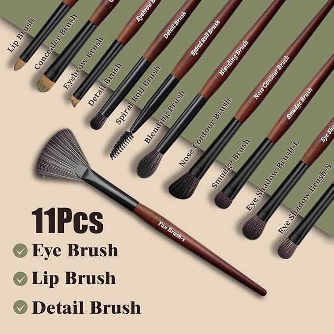 Makeup Brushes 16 Pcs Makeup Brush Set Professional, Wood Handle Travel Make Up Brushes Set with Case, Premium Cruelty-Free Synthetic Fiber Hair Makeup Brush Kit with Holder