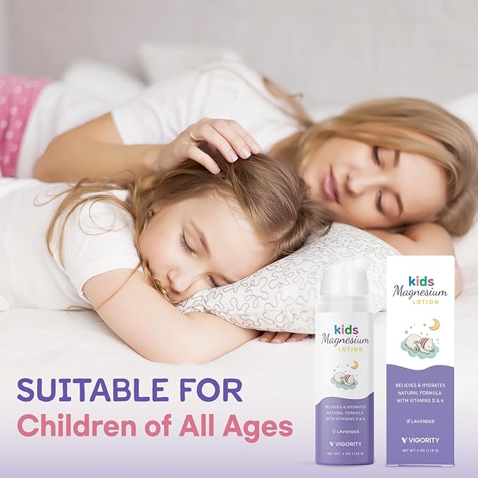 Magnesium Lotion for Kids & Babies Sleep - Bedtime Calming Body Cream with Natural Ingredients & Multi Vitamins - Topical Magnesium Soothing Relief, Promotes Relaxation (8 fl oz, Lavender)