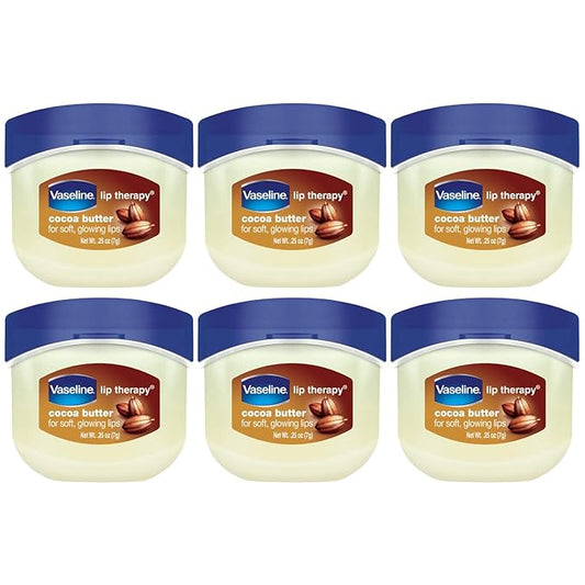 Vaseline Lip Therapy Cocoa Butter 6-Pack – Mini Lip Balms for Soft, Glowing Lips, 0.25 Oz Ea
