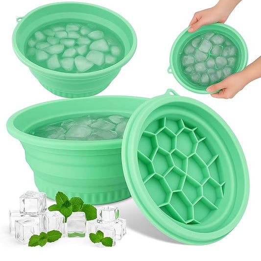 Silicone Face Bowl for Ice with Built-In Icetray, Collapsible Face Tub for Ice Bath, Facial Ice Plunge Bowl, Ice Water Facials at Home - Green