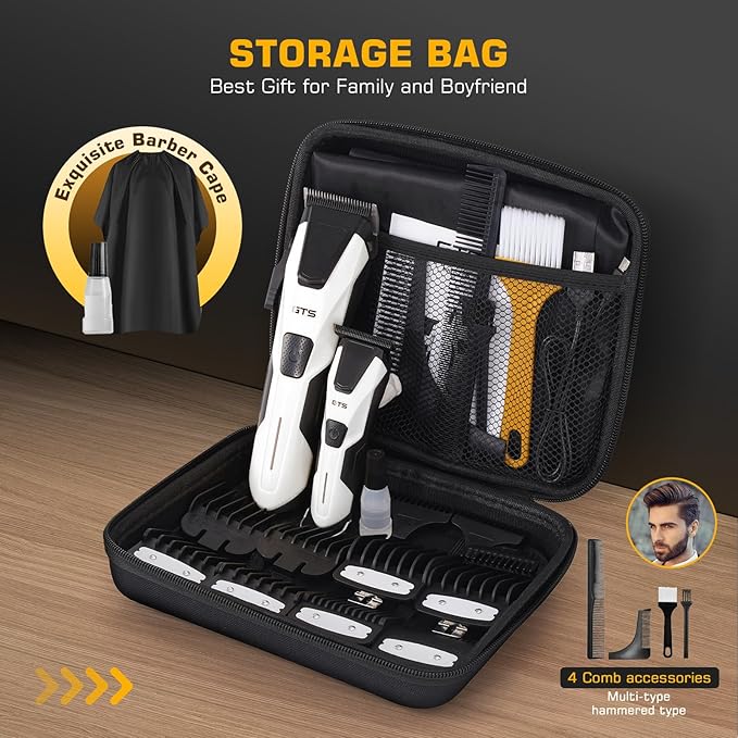 Professional Hair Clippers for Men, Professional Barber Clippers and Trimmer Set, Mens Cordless Hair Clipper for Barbers Haircut Kit Fade White