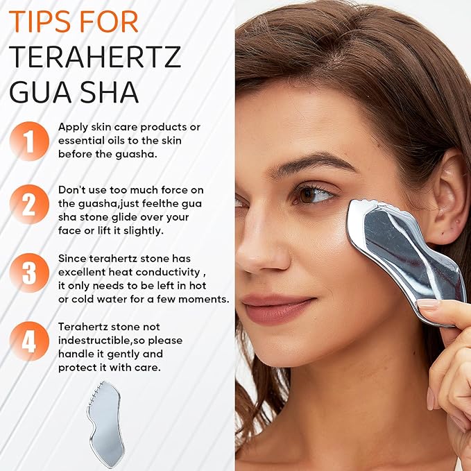 Terahertz Gua Sha Facial Tools Stone for Lymphatic Drainage, Reduced Puffiness, Relieved Facial Tension – 100% Natural Terahertz Stone Skin Care Tools