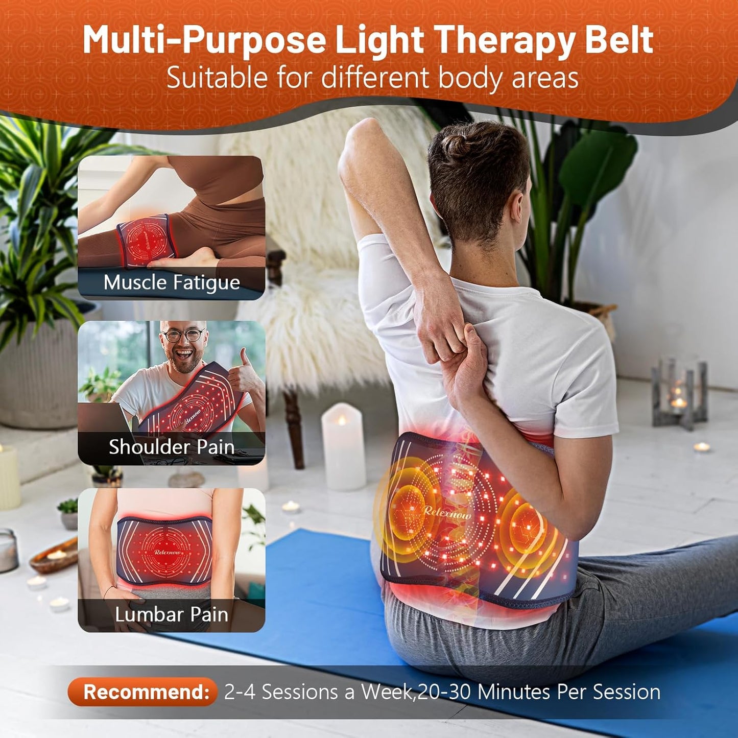 Red Light Therapy Massage Belt with 5 Heating Levels, 3 Vibration Modes, Infrared Light Therapy for Body,Wearable Light Therapy Device with Timer for Back Shoulder Waist Muscle Pain Relief