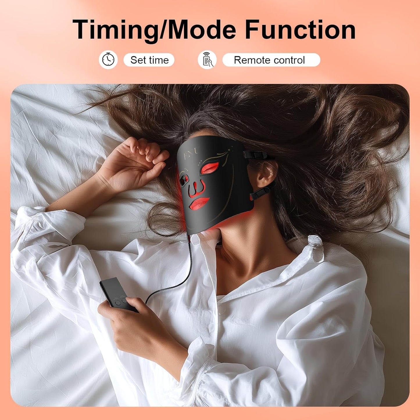 BNU Red Light Therapy for Face, 7 Modes Light Therapy Portable Led Face Mask with 105 LED Beads, 1500mAh Remote Control, Timing Function, 850NM Infrared Red Light Therapy at Home