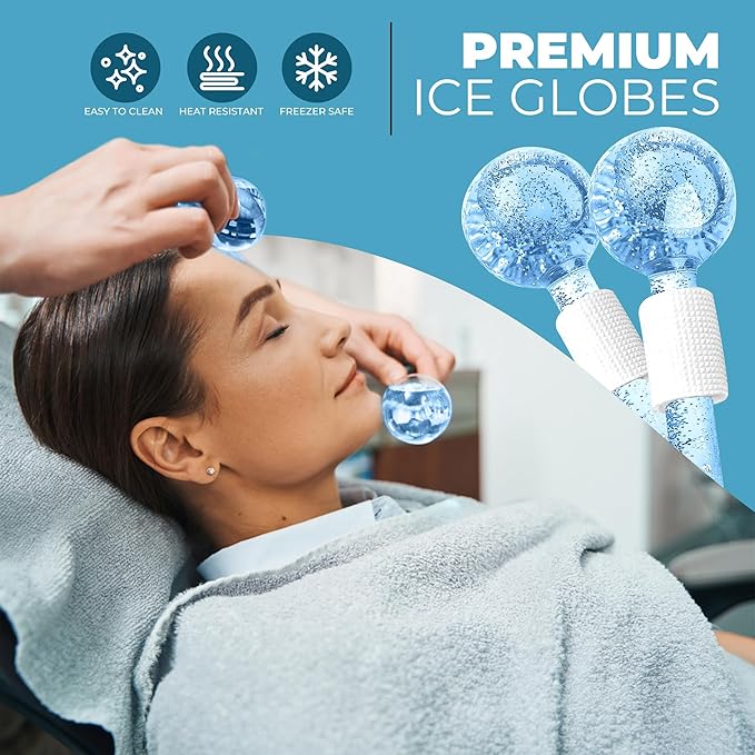 Ice Globes for Face 2Pcs – Enhancing Daily Beauty with Ice Globes for Facials, Skin Tightening & Anti-Aging – Perfect Facial Ice Globes for Puffiness & Wrinkles of Face, Neck & Eyes – Blue