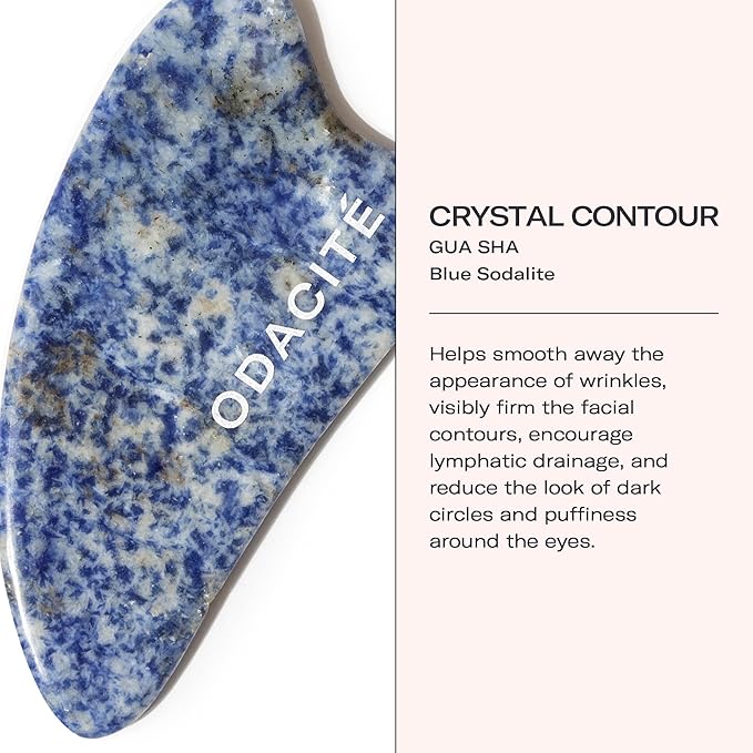 ODACITE Odacité Gua Sha for Face Crystal Contour – Blue Sodalite Facial Massager - Scraping Massage Tool Lifts & Revitalizes Skin - Reduce Puffiness, Wrinkles and Dark Under-Eye Circles