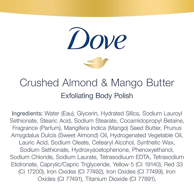 Dove Exfoliating Body Polish Body Scrub Crushed Almond and Mango Butter 4 Count Exfoliating Scrub for Dry Skin Gently Exfoliates to Reveal Healthy Skin 10.5 oz