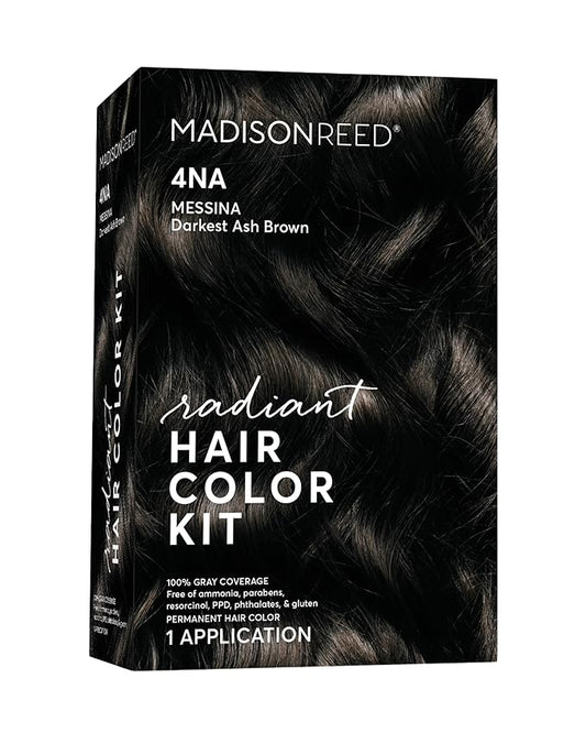 Madison Reed Radiant Hair Color Kit | 4NA Darkest Ash Brown with Cool Smoky Undertones (Messina Brown) for 100% Gray Hair Coverage | Dimensional Permanent Hair Dye | PPD-Free & Ammonia-Free | 1 Pack