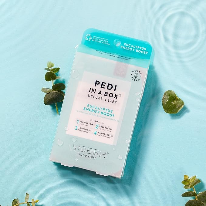 VOESH Pedi in a Box 4 Step Fresh Trio - 3 Pack of Ocean Refresh, Eucalyptus Energy Boost, & Cucumber Fresh Pedicure Set, DIY Pedi, Foot Spa