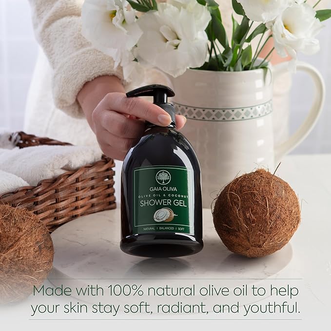 Olive Oil Shower Gel – Natural Body Wash with Coconut, Hydrating, Moisturizing Body Wash for Women & Men, Plant-based Bath & Shower Gel for Dry Skin, 16.9 Fl Oz (Pack Of 1)