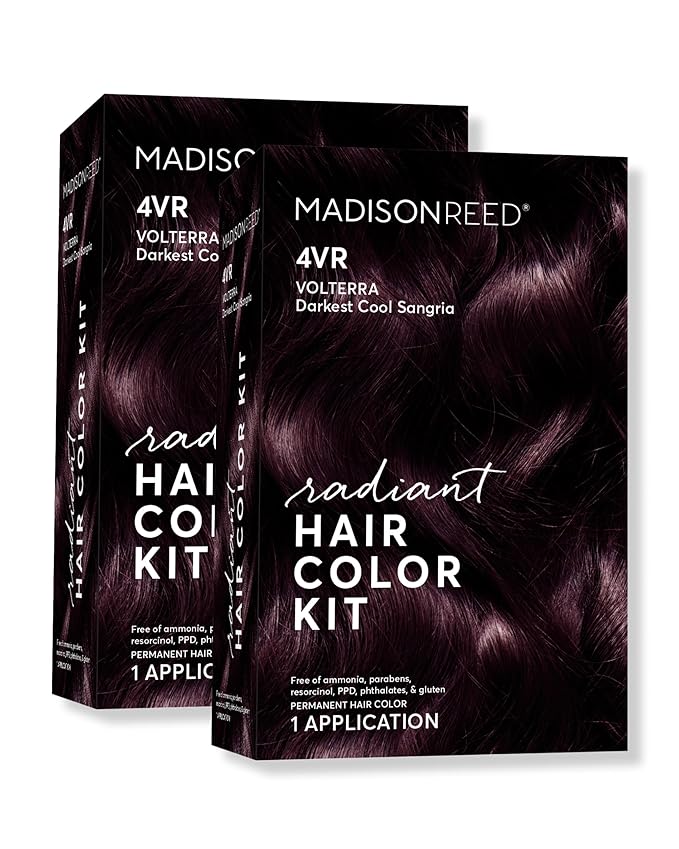 Madison Reed Radiant Hair Color Kit | 4VR Darkest Cool Sangria (Volterra Amethyst) for 100% Gray Hair Coverage | Salon Quality Permanent Hair Dye | PPD-Free & Ammonia-Free | (Packaging Varies) 2 Pack