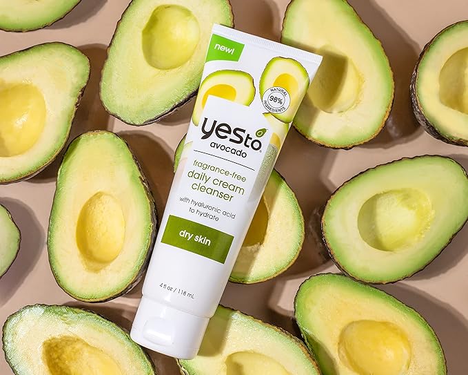 Yes To Avocado Fragrance Free Daily Cream Cleanser, Hydrating Face Wash That Removes Makeup & Impurities Leaving Skin Moisturized With Hyaluronic Acid & Glycerin, Natural Vegan & Cruelty Free, 4 Fl Oz